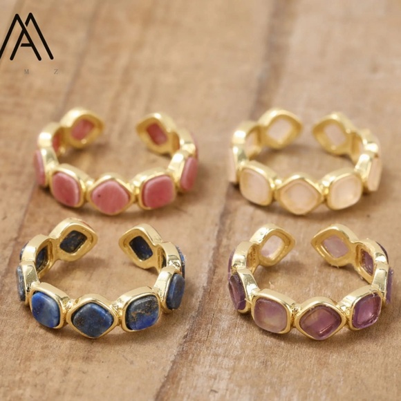 Gorgeous Crystal Gemstone Gold Open Band Ring - Picture 3 of 7